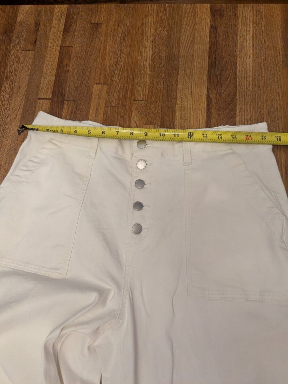 Cream Denim Silver Button Fly High Waisted Wide Leg Flattering Pants Sonoma SZ16 - Picture 4 of 8